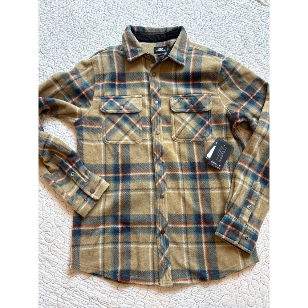 O'neill Mens Glacier Plaid Superfleece Shirt Jacket Tan Size Small